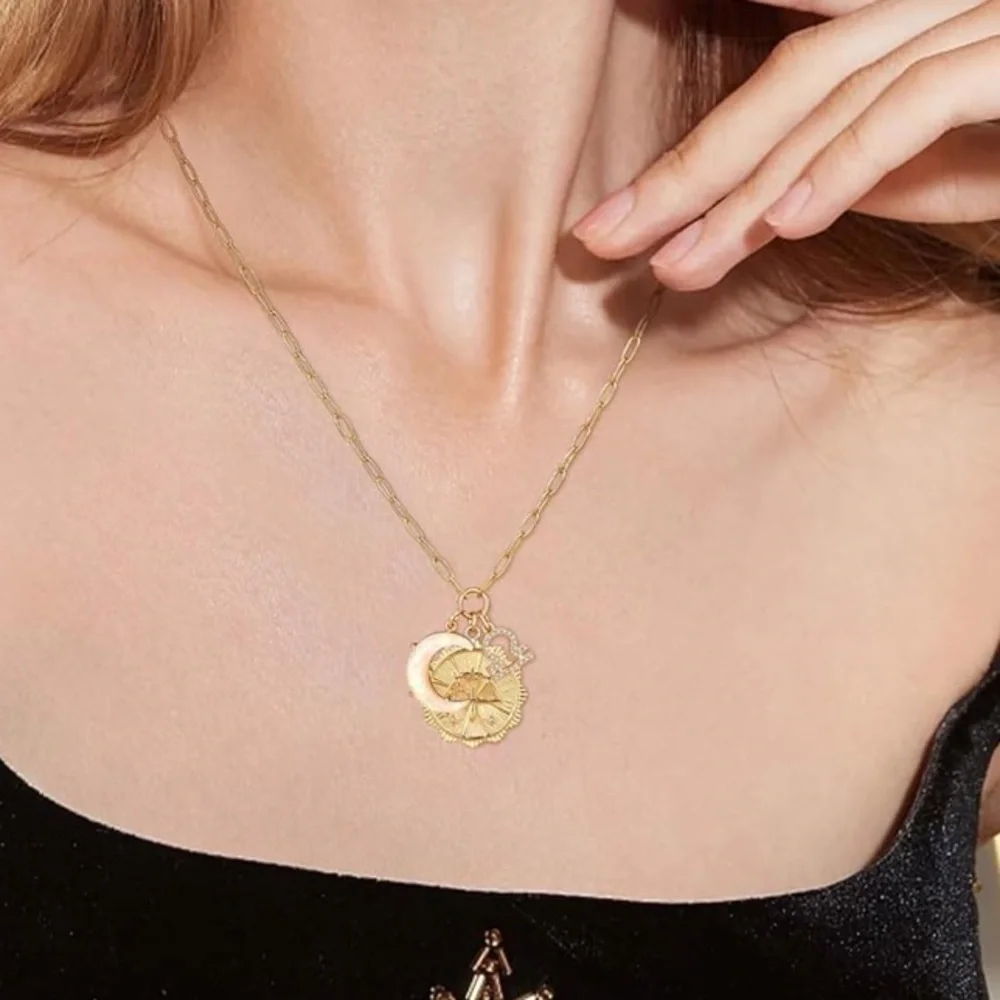 Aries zodiac necklace in gold with opal crescent moon charm adjustable 1…